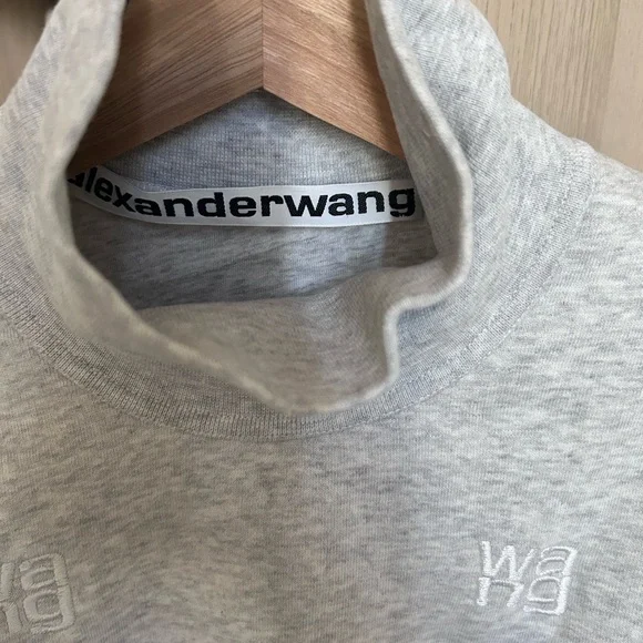 Alexander Wang All Over Logo Embroidery Monogram Turtleneck Sweatshirt Crop Top - Picture 6 of 17